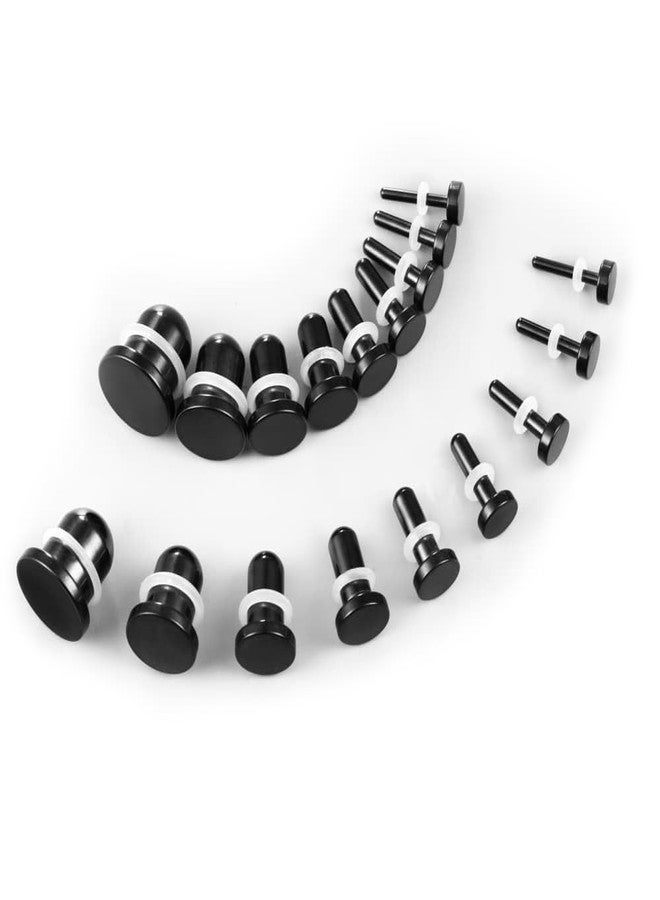 Earblity 9 pairs 14G-00G Full Size Stainless Steel Ear Stretching Kit with 2PCS O-Rings/Pair,Comfy Pain-free Single Flared Dead Stretching Gauges Tunnels Plugs,Black Body Piercing - Image 1